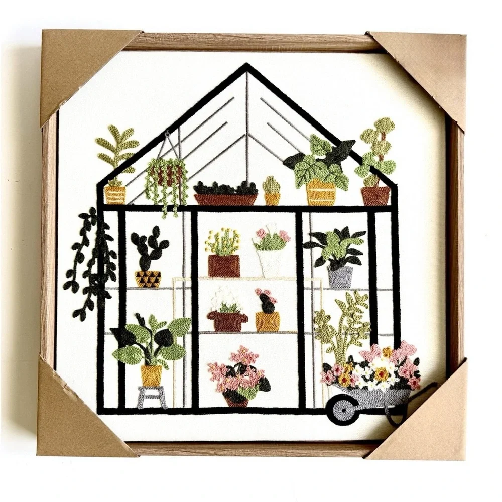 BP HOME-Green Botanical Greenhouse Embroidered Woven Wall Art -